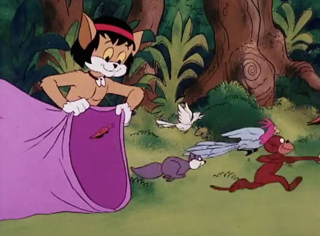 The Secret Lives of Waldo Kitty - Catzan of the Apes - cartoon ginger and white Catzan releasing animals from sack