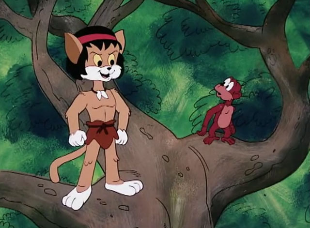 The Secret Lives of Waldo Kitty - Catzan of the Apes - cartoon ginger and white Catzan in tree with chimp Cha Cha