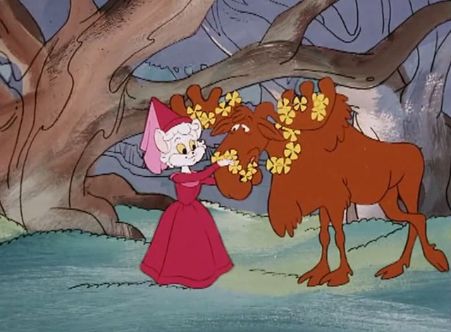 The Secret Lives of Waldo Kitty - Robin Cat - white cartoon cat Maid Felicia decorating moose with flowers