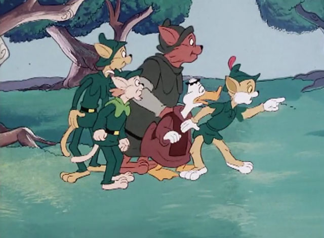 The Secret Lives of Waldo Kitty - Robin Cat - ginger and white cartoon Robin Cat with Merry Men and Friar Duck