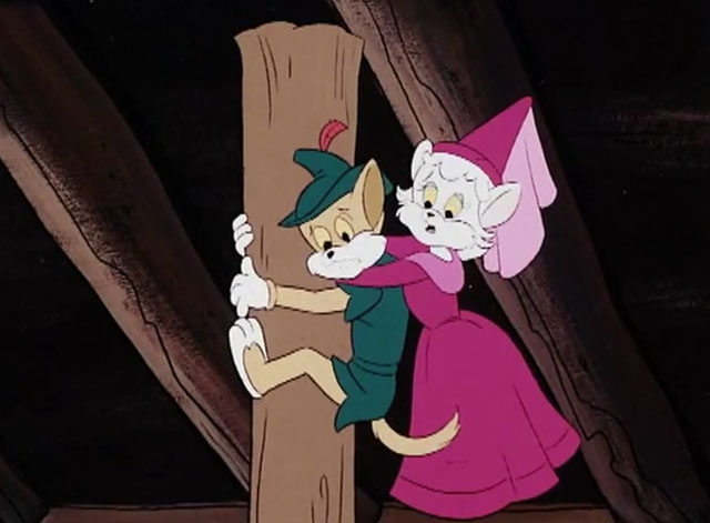 The Secret Lives of Waldo Kitty - Robin Cat - ginger and white cartoon Robin Cat holding onto pole with Maid Felicia