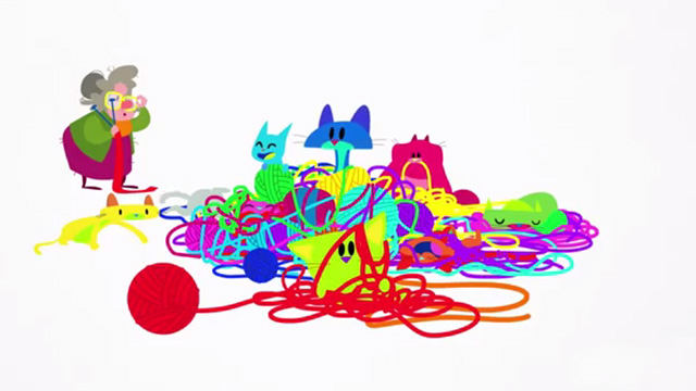 Sesame Street - C is for Counting Cats - cartoon cats tangled in yarn with elderly woman looking on