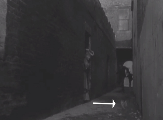 Sherlock Holmes - The Man with the Twisted Lip - cat running up alley past Mrs. St. Clair Anna Cropper