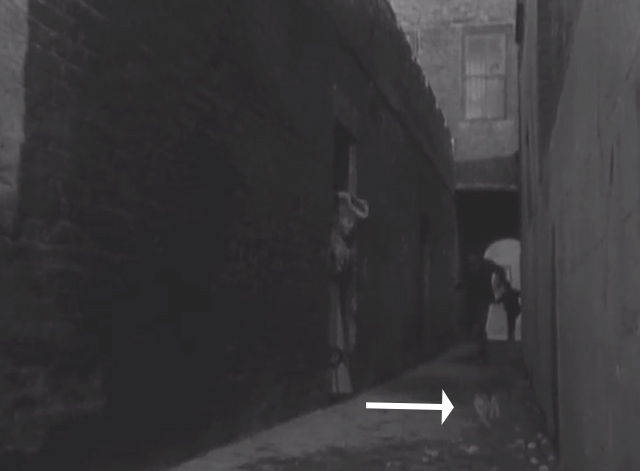 Sherlock Holmes - The Man with the Twisted Lip - cat running up alley past Mrs. St. Clair Anna Cropper