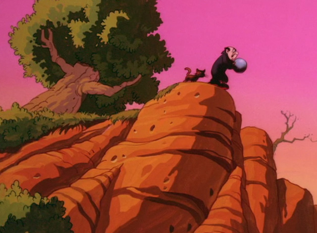 The Smurfs - The Astrosmurf - Gargamel and Azrael cat on top of cliff at sunset