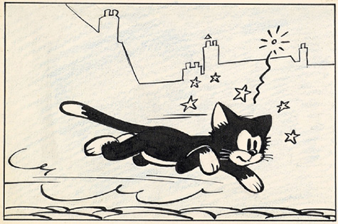 The Smurfs - original Peyo ink drawing of cat Poussy Pussycat running