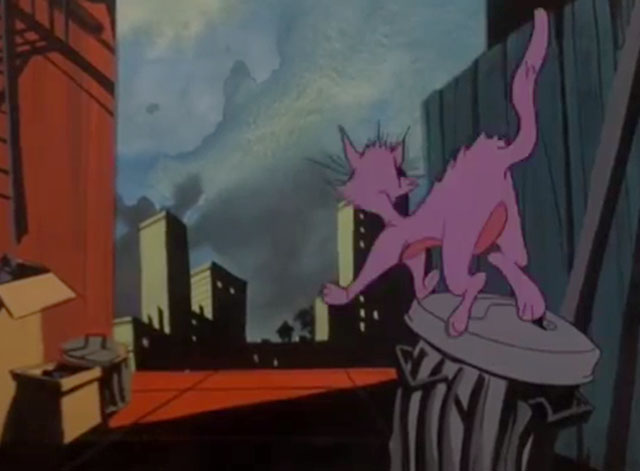 Spiderman - The Origin of Spiderman - cartoon purple cat on trash can freaking out