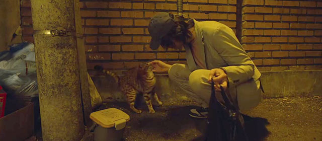Squid Game - Red Light, Green Light - Gi-hun Lee Jung-jae with Bengal cat in alley