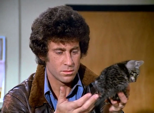 Starsky & Hutch - Silence - Paul Michael Glaser looking at hand while holding tabby kitten