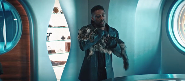 Star Trek: Discovery - That Hope is You - Cleveland Booker David Ajala holding large longhaired tabby cat Grudge