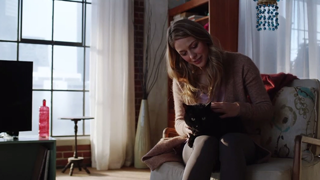 Supergirl - Legion of Super-Heroes - Supergirl Melissa Benoist petting black cat Streaky on chair