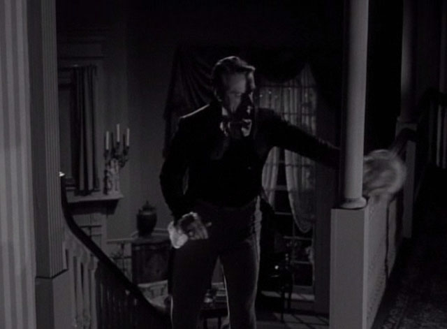 Thriller - The Poisoner - Griffith Murray Matheson shoving orange tabby cat Hermione off railing