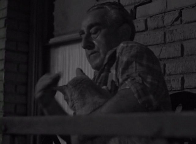 The Twilight Zone - He's Alive - man holding tabby cat on fire escape