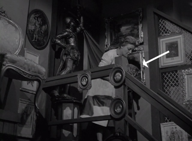 The Twilight Zone - Man in the Bottle - Edna Vivi Janiss carrying tabby cat on top of staircase