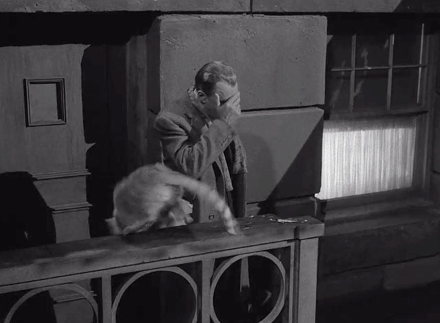 The Twilight Zone - The Trouble with Templeton - tabby cat jumping down from railing by Booth Templeton Brian Aherne
