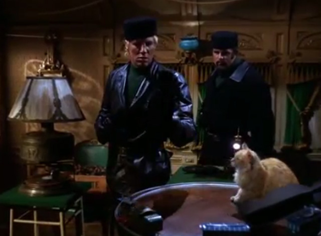 The Wild Wild West - The Night of the Big Blackmail - bad guys with longhaired ginger tabby cat on table