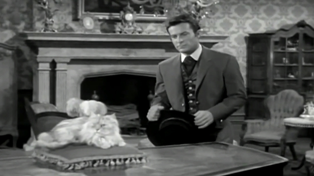 The Wild Wild West - The Night of the Burning Diamond - white long-haired cat appoached by James T. West Robert Conrad