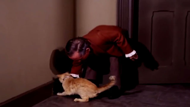 The Wild Wild West - The Night of the Raven - Dr. Loveless Michael Dunn pushing orange tabby cat away from wall