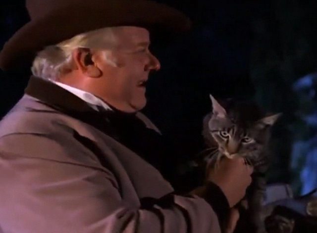 The Wild Wild West - The Night of the Sabatini Death - Ned Alan Hale Jr. holding tabby cat in cemetery