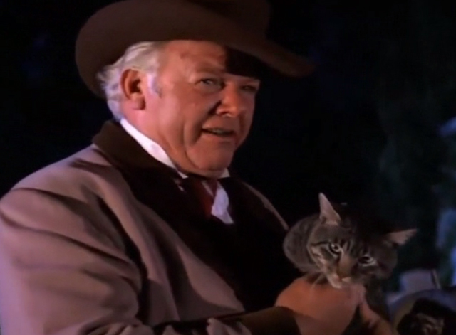 The Wild Wild West - The Night of the Sabatini Death - Ned Alan Hale Jr. holding tabby cat in cemetery