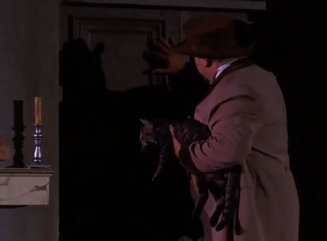 The Wild Wild West - The Night of the Sabatini Death - Ned Alan Hale Jr. holding tabby cat at crypt