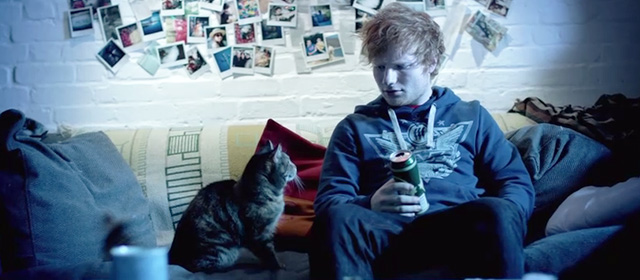 Drunk - Ed Sheeran - tabby cat and Ed on couch