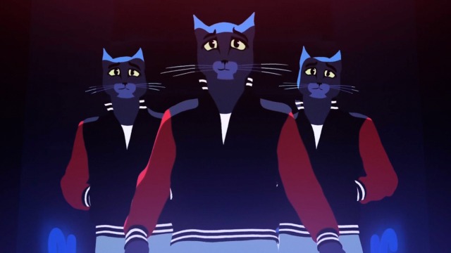 Lone Digger - Caravan Palace - anthropomorphic cats walking into strip club