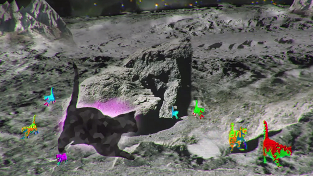Moonwalk - Phon.o - giant black cat fighting colorful cats on moon