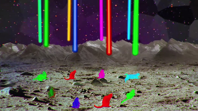 Moonwalk - Phon.o - colorful cats about to beam up off moon