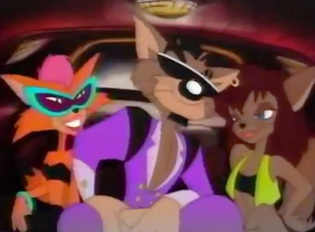 Skat Strut - MC Skat Kat - in limo with brown cat Silk and orange cat Katleen